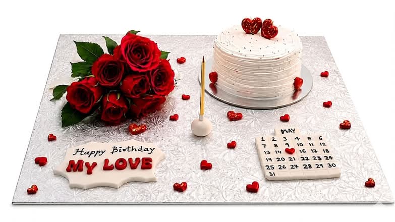 Custom Birthday Cake & Roses Combo (Eggless)