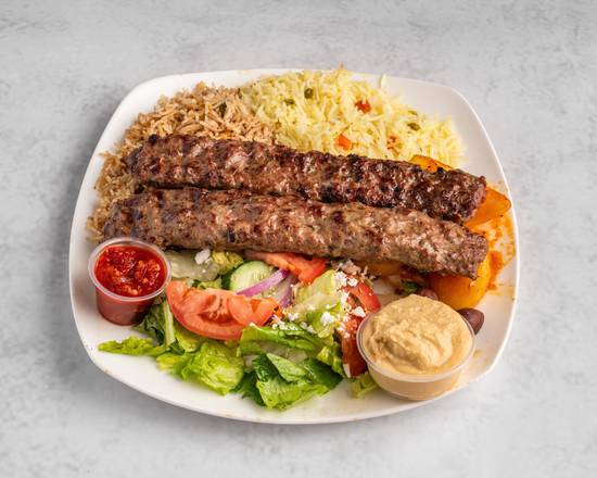 Ground Beef Kabob Platter+Free Drink