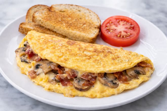 Bacon, Mushroom and Cheese Omelette