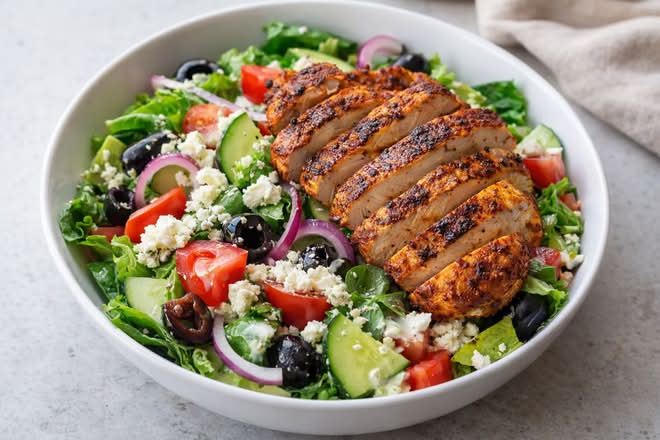 Cajun chicken with Greek Salad