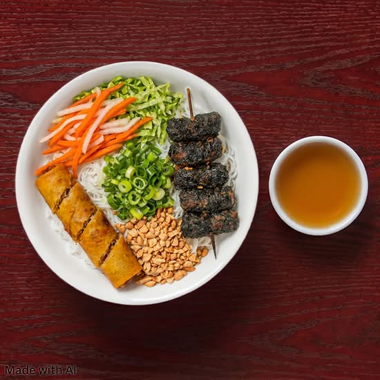 Grilled Beef Wrapped in Betel Leaf on Vermicelli (Bun Bo La Lot)
