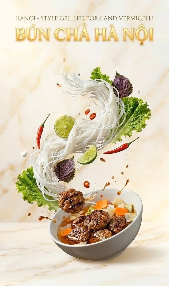 VM13 - HA NOI STYLE VERMICELLI NOODLES W/ GRILLED PORK - Bún Chả Hà Nội