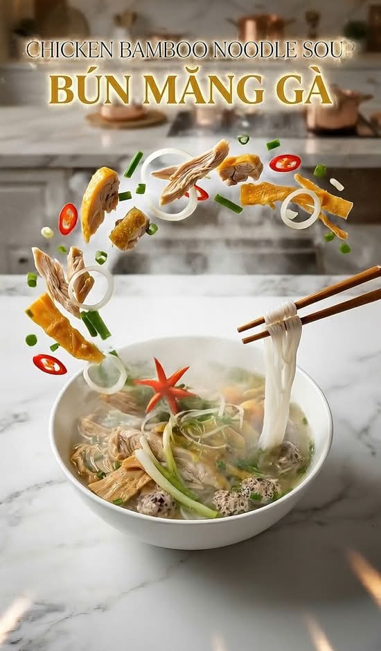 VM04 - MARINATED BAMBOO STRIPS WITH CHICKEN VERMICELLI SOUP BOWL - Bún Măng Gà