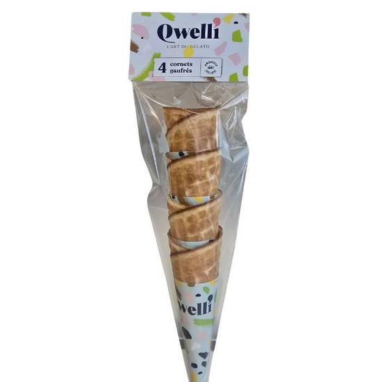 4 cornets gaufrés / 4 waffle cones