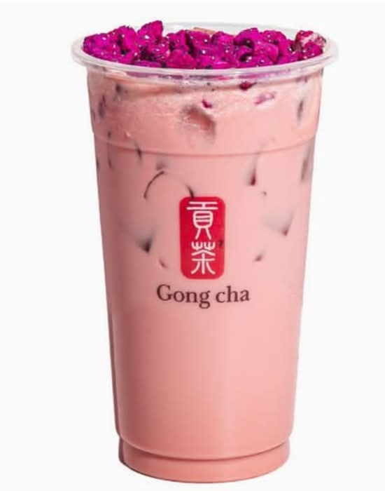 Dragon Fruit Mango Milk Tea with Dragonfruit Crisps