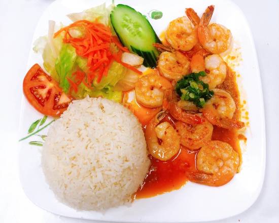 519. Stir Fried Shrimp Butter with Garlic on Steamed Rice