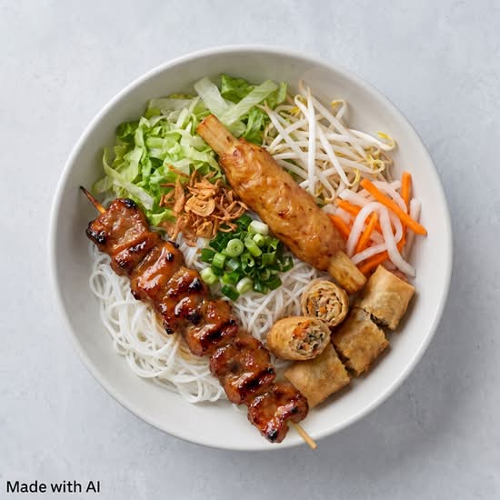 51. Grilled Pork and Prawn Sugarcane with Vermicelli (Bun Thit Nuong, Chao Tom)