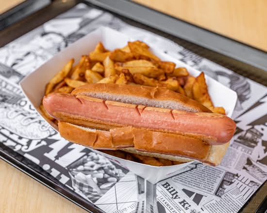 Hot dog grillé, frite et jus / Grilled Hot Dog, Fries and Juice