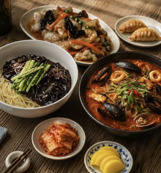 COMBO #3 for 2 Black Bean Noodles or Spicy Seafood Noodle Soup + Sweet & Sour Pork (S) + Fried Dumplings(4 PCs)