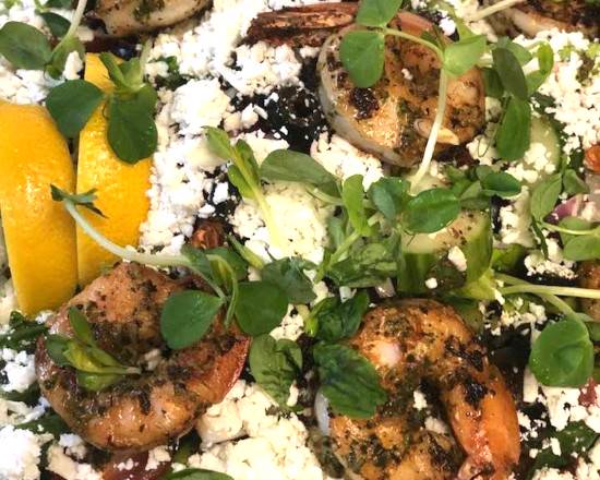 Grilled Shrimp Over Greek Salad