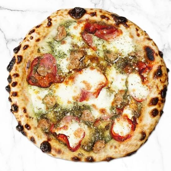 Casa Salsiccia La Ruota Special – Italian Sausage and Capicola Pesto Pizza
