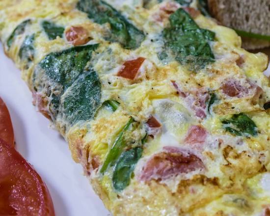 Spinach, Goats Cheese Omelet, and Hot House Tomatoes