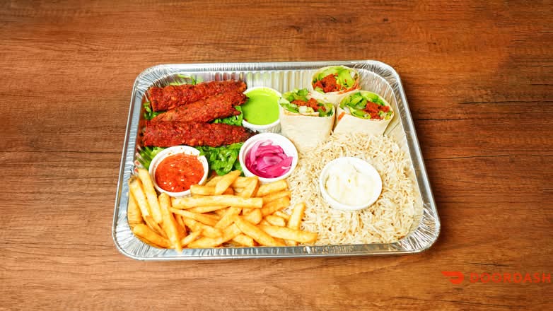 Lamb Kebab family platter with rice