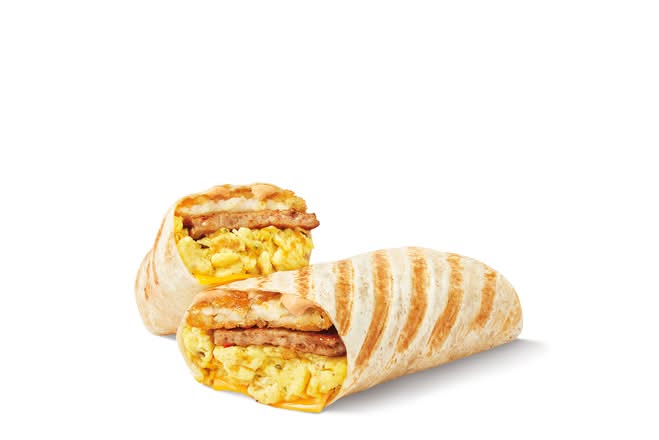 Wrap-matin du travailleur œufs brouillés carnivore saucisse et bacon