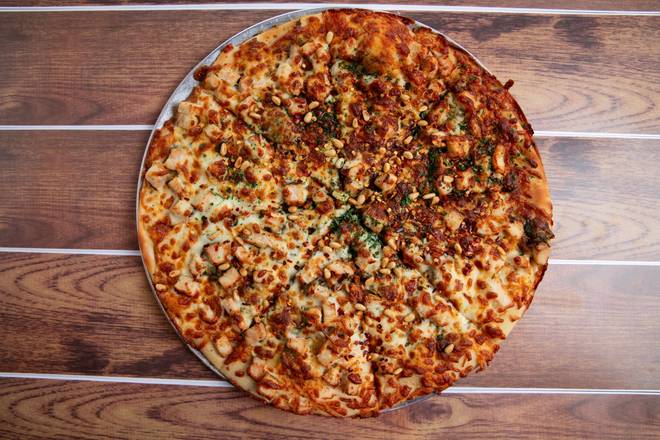 Mediterranean Pesto Chicken Pie Pizza