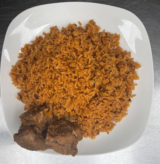 Ghanian jollof rice and goat meat