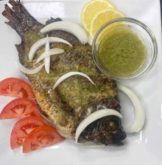 Grilled fish and fried yam