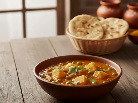 Aloo Matar (16 oz) + 2 Naan