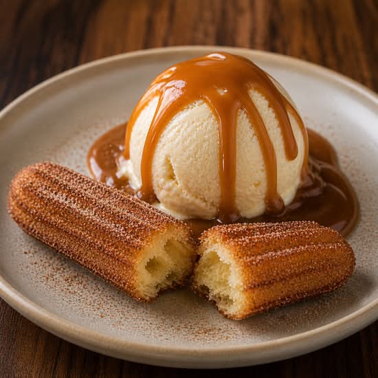 Churros avec crème glacée et dulce de léche