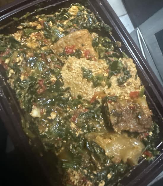 Poundo & Egusi & Assorted Meats (Beef, Cow- Foot, and Tripe