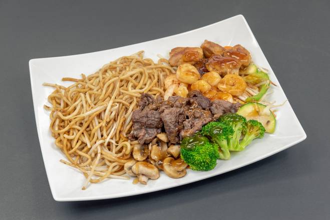 Shrimp, Chicken, and Beef Teriyaki
