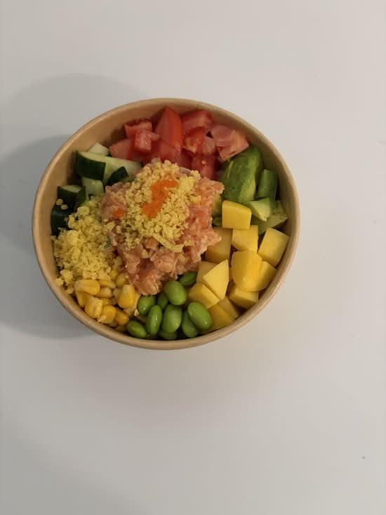 Spicy salmon poke bowl
