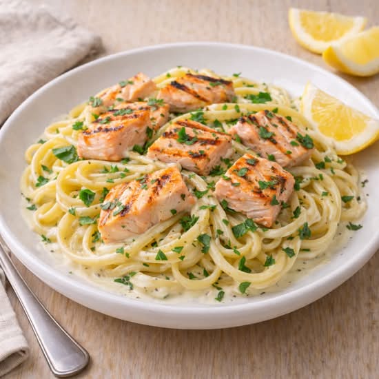 Grilled Salmon Linguine