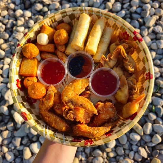 Deep Fries Wings, Wontons, Fish Balls & Veggie Spring Rolls