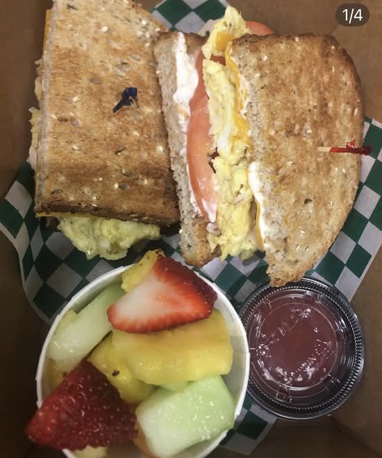 Swiss and Cheddar Omelette ,fruit cup