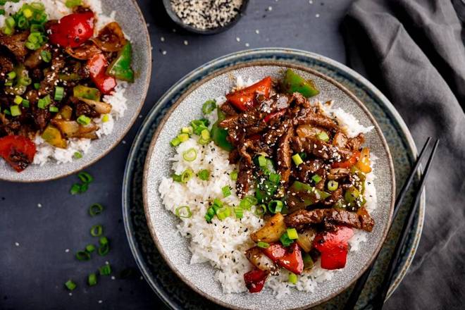 83. Beef in Black Bean Sauce with Rice