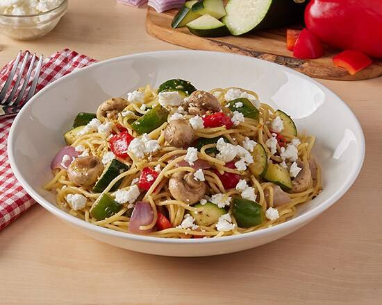 Spaghetti Primavera with Goat Cheese