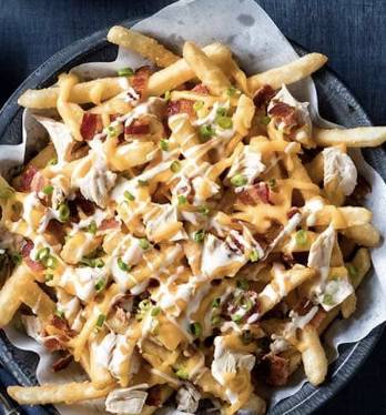 Chicken Bacon Poutine - Fries, Cheese, Curds, Poutine, Grilled Chicken, Smoked Bacon, Creamy Ranch, Crispy Onion