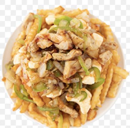 VEG MAX Poutine - Fries, Cheese, Curds, Poutine, Guacamole, Sour Cream, Green OnionCheese, Sauce,
