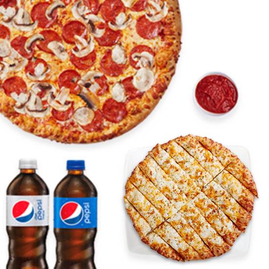 Combo Two - Two Can Dine: Large Three-Topping Pizza, Cheesy Bread Sticks, and Two Bottles of Pop