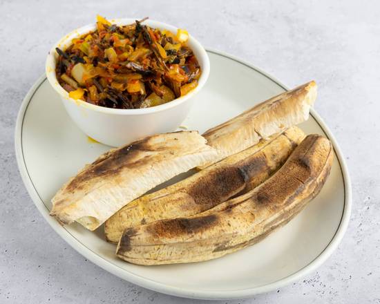 Roasted Plantain or Yam with Local Sauce with Ugba