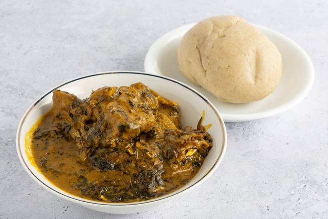Onugbu Soup (Bitter Leaf)  + Pounded Yam or Oat Meal or Garri