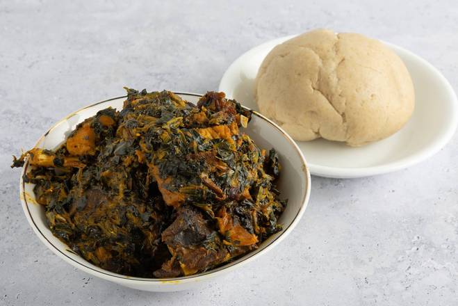 Vegetable Soup + Pounded Yam or Oat Meal or Garri