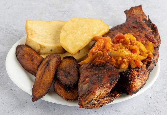Fried Tilapia + Fried Yam + Plantain with Hot Sauce