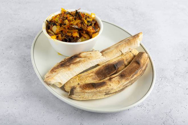 Roasted Plantain or Yam with Local Sauce with Ugba