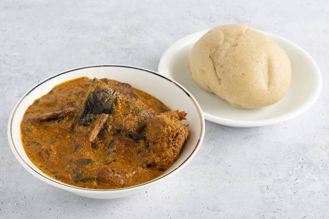 Ogbono Soup + Pounded Yam or Oat Meal or Garri