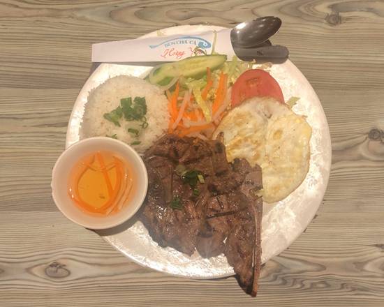 43. Grilled Lemongrass Pork Chop & Fried Egg with Steamed Rice (Cơm Sườn and Trứng)