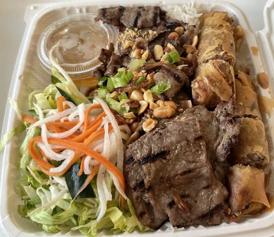28. Grilled Lemongrass Beef & Spring Roll with Vermicelli (Bún Bò Nướng and Chả Giò)