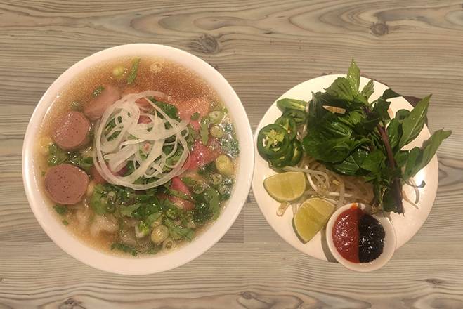 13. Rare Beef, Tendon, & Tripe with Rice Noodles in Soup (Phở Tài, Gan, and Sach)