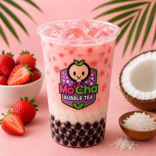 Strawberry Colada Milk Tea w. Tapioca & Strawberry Jelly
