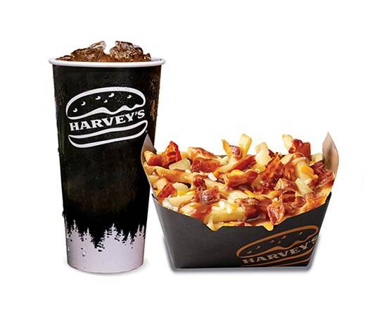 Regular Bacon Double Cheese Poutine with 20 oz Soft Drink