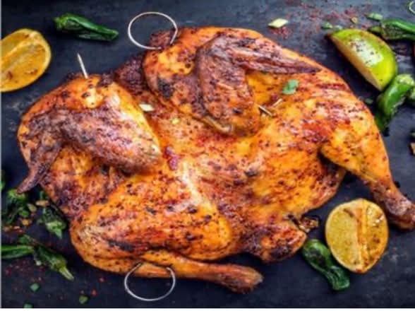 Half chicken on charcoal alone