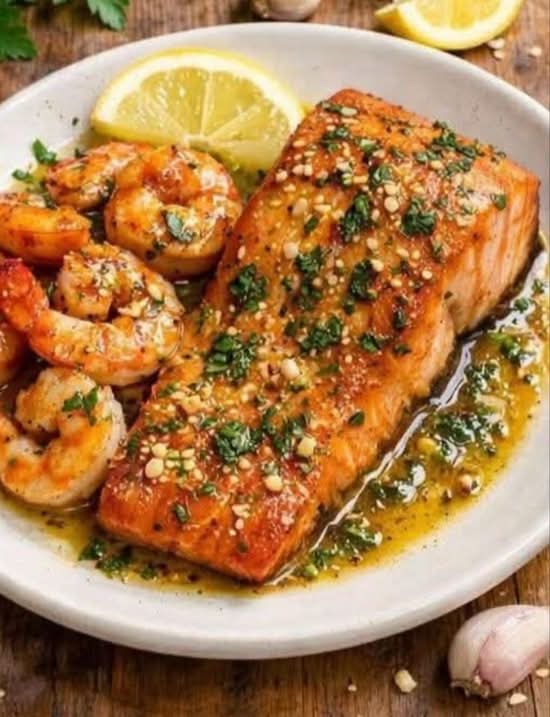 SALMON PREMIUM GRILLED + SHRIMPS + SAUCE + SIDE DISH