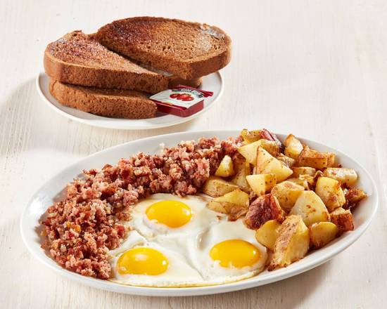 Three Eggs with Corned Beef Hash