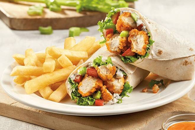 Rotisserie Chicken Club Wrap with fries