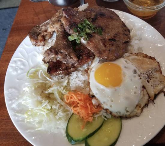 Special Small Viet Rice with Grilled Pork Chop and a Sunny Side-up Egg
